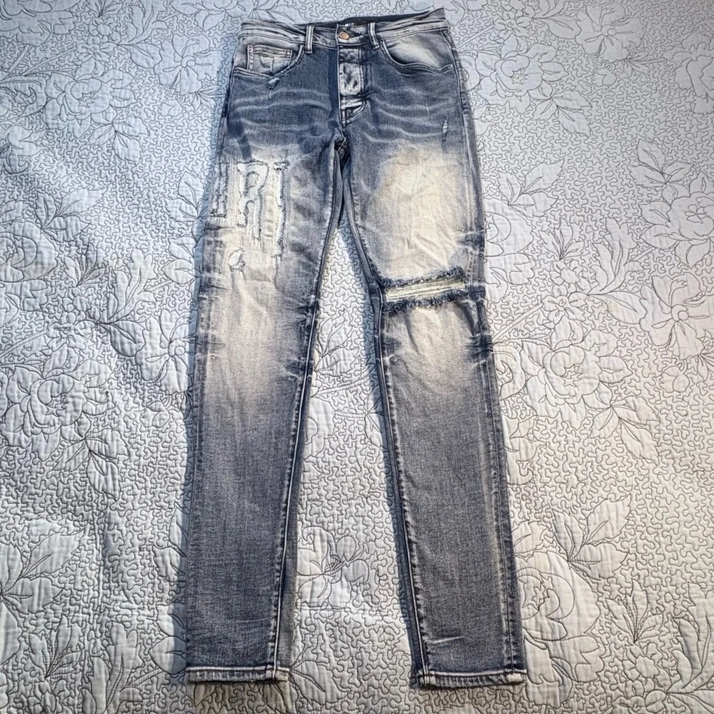 Amiri Selvedge Distressed Logo Jeans Size 29 Made in USA Premium Denim🧡